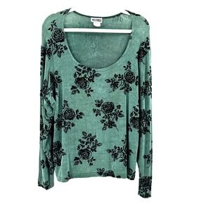 90s Western Connection Scoop Neck Shirt Womens 2X Green Cowgirl Landman USA Made